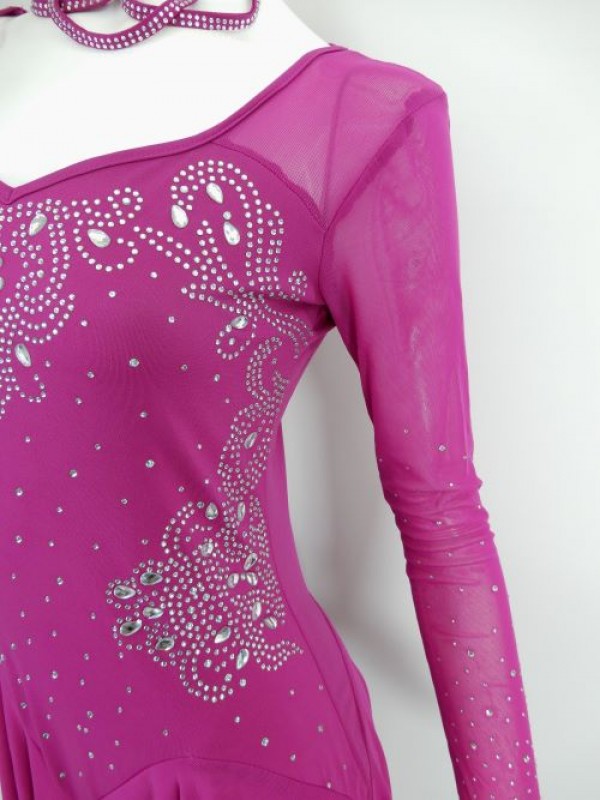【wp737】社交ダンス衣装　ギザギザ　ワンピース　ピンクパープル　Lサイズ