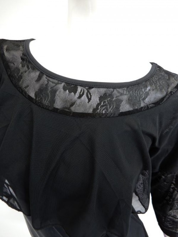 【c504】社交ダンス衣装　袖背中フリル　ブラック　L サイズ