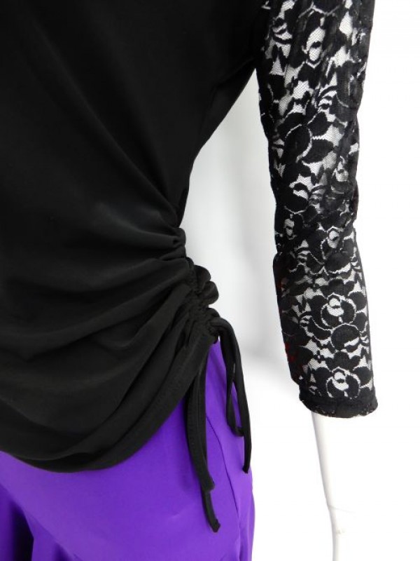 【c506】社交ダンス衣装　後ろレースドレープ飾り　ブラック