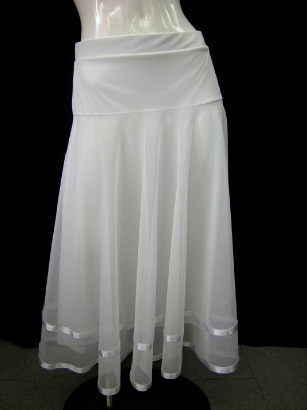 【sk794】社交ダンス　ミディアムスカート　裾2本テープ　ホワイト