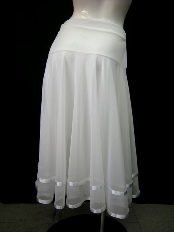 【sk794】社交ダンス　ミディアムスカート　裾2本テープ　ホワイト