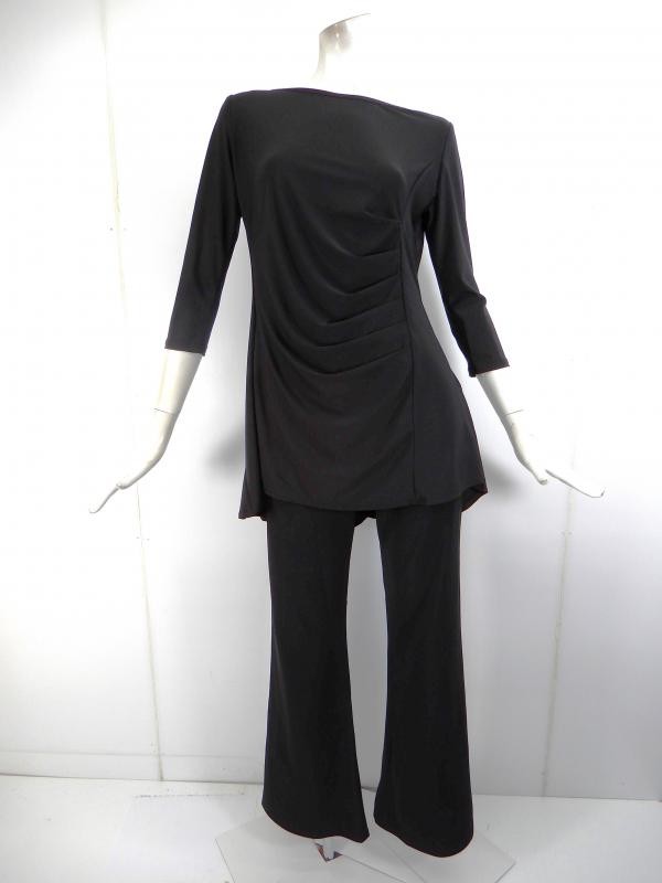 ☆新入荷商品☆【c629】社交ダンストップス　チュニック丈　シャーリング　ブラック