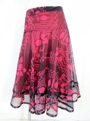 【sk814】社交ダンスミディアムロングスカート　裾テープ　裏付き　MIX柄　ピンク