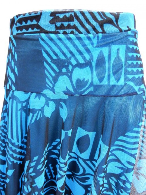 【sk815】社交ダンスミディアムロングスカート　裾テープ　裏付き　MIX柄　ブルー