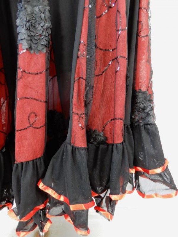 【sk871】社交ダンス衣装　ロングスカート　裾2段テープ　ブラック
