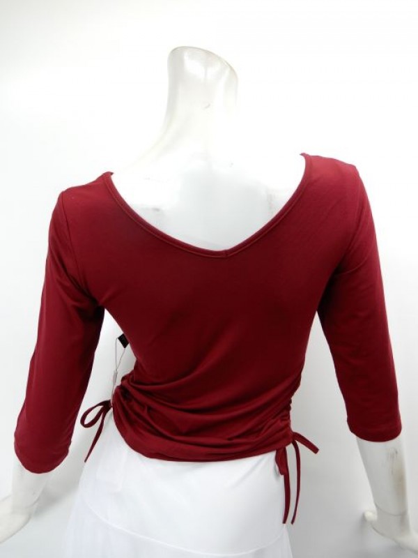 【c521】社交ダンス衣装　シンプルT サイド絞り　7分袖　M　ワインレッド