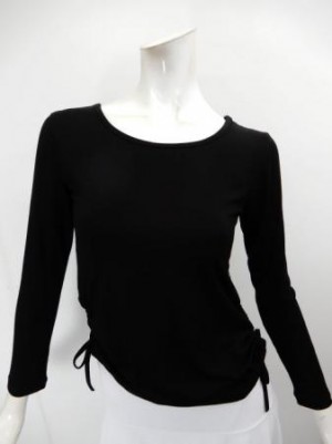 【c524】社交ダンス衣装　シンプルT サイド絞り　長袖　L　ブラック