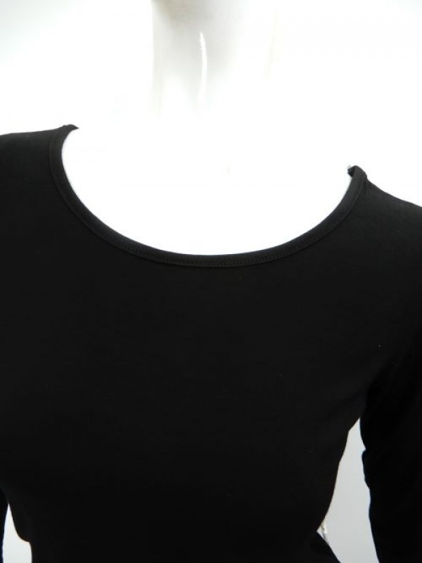 【c523】社交ダンス衣装　シンプルT サイド絞り　長袖　M　ブラック