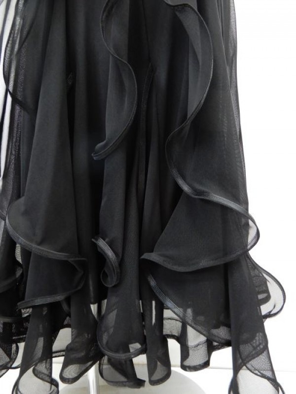 【sk876】社交ダンス衣装　ロングスカート縦フリル　ブラック