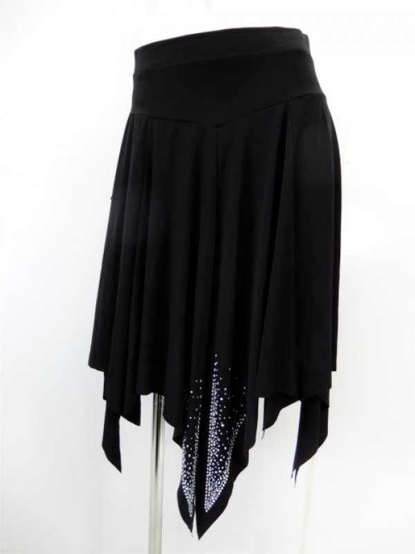 【sk826】社交ダンスミディアムロングスカート　裾ギザギザ　スリット　ブラック