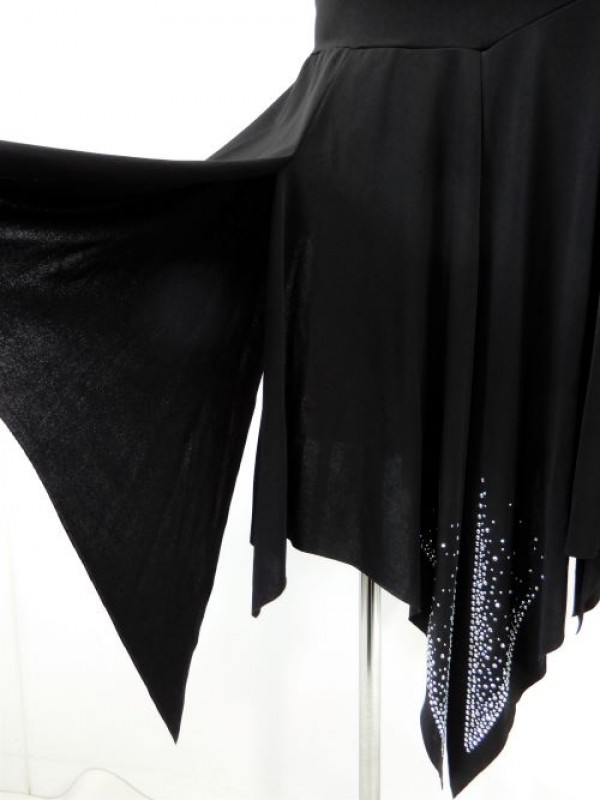 【sk826】社交ダンスミディアムロングスカート　裾ギザギザ　スリット　ブラック