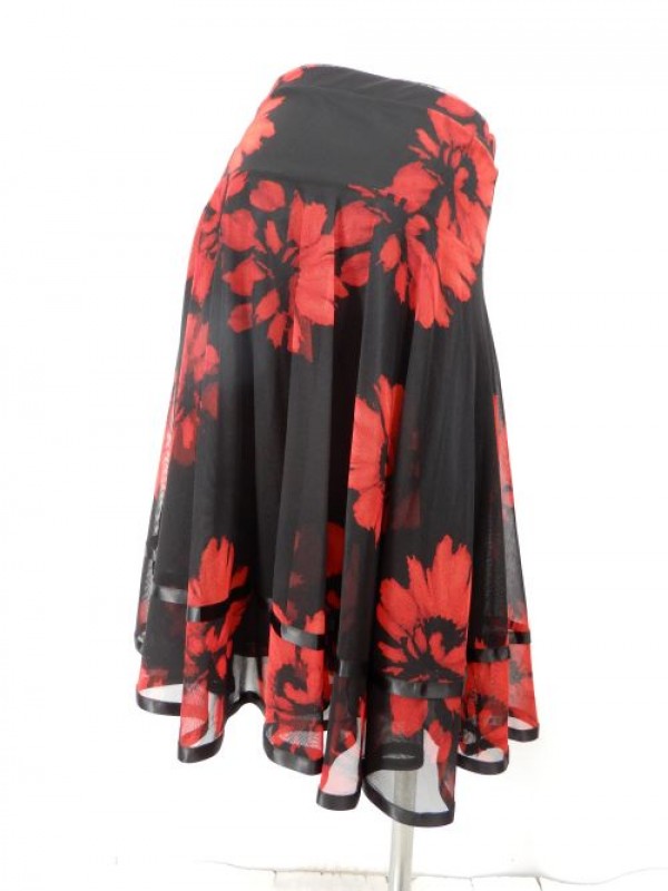 【sk827】社交ダンスミディアムロングスカート　裾テープ　裏付き　大花柄　レッド