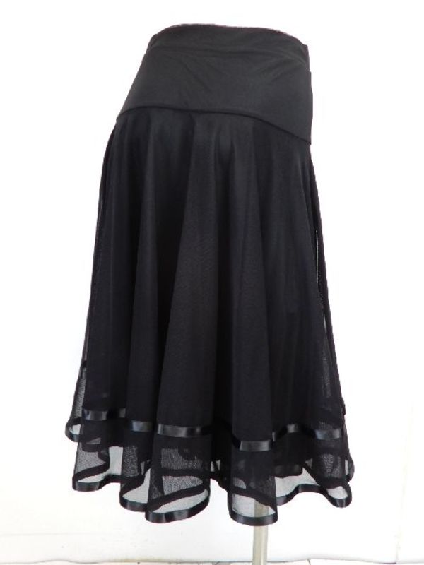 【sk788】社交ダンスミディアムロングスカート　裾テープ　裏付き　ブラック