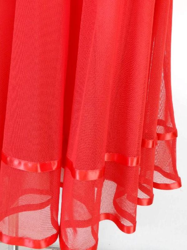 【sk736】社交ダンスミディアムロングスカート　裾テープ　裏付き　レッド