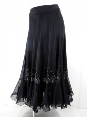 《高品質》【sk830】社交ダンスロングスカート　裾フリルストーン　ブラック