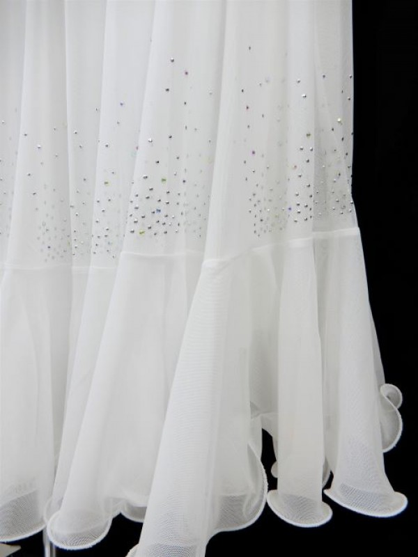 《高品質》【sk832】社交ダンスロングスカート　裾フリルストーン　ホワイト