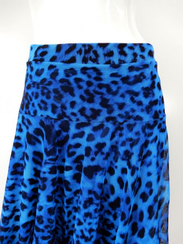 【sk843】社交ダンスミディアムロングスカート　裾テープ　裏付き　ヒョウ柄　ブルー