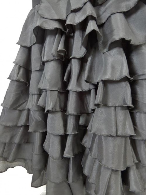 フラメンコ用【sk852】ロングスカート　　裾段々フレアー　ブラック　黒