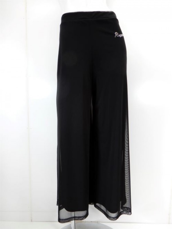 《人気商品》【p563】社交ダンスパンツ　ワイド　シースルー重ね　ブラック