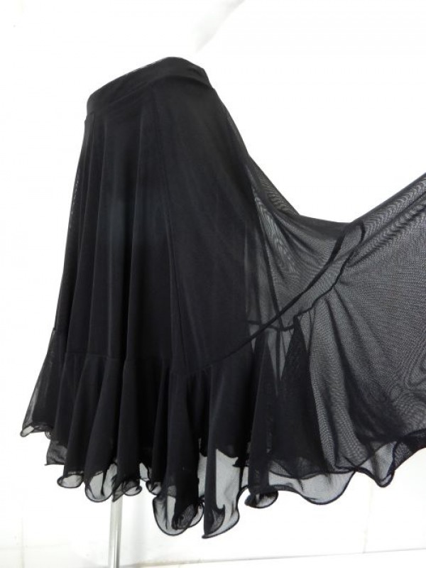 【sk859】ミディアムスカート　ネット生地裏地付き　裾フリル　ブラック