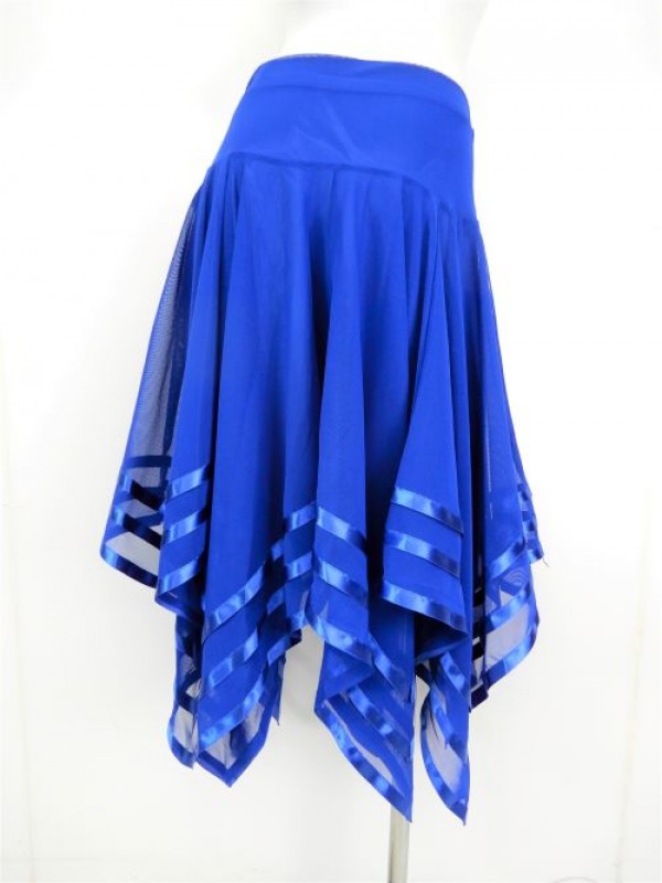 ☆高品質☆【sk799】社交ダンスラテンミディアムスカート　テープギザギザ　ブルー