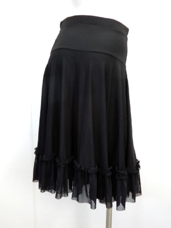 【sk768】社交ダンスミディアムスカート　フリル飾り　ブラック