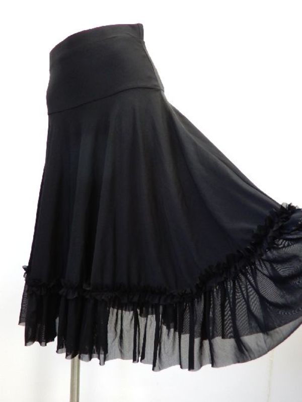 【sk768】社交ダンスミディアムスカート　フリル飾り　ブラック