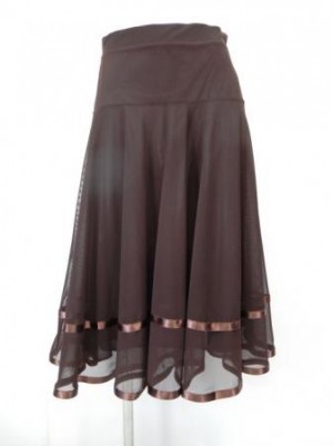 【sk861】社交ダンスミディアムロングスカート　裾テープ　裏付き　ブラウン