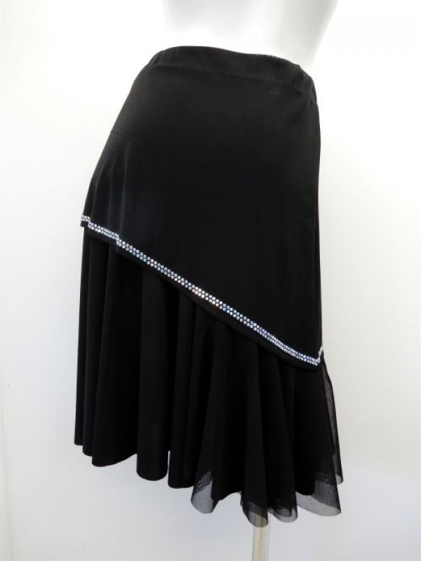 【sk807】社交ダンス　ミディアムスカート　ストーン飾り　ブラック　黒