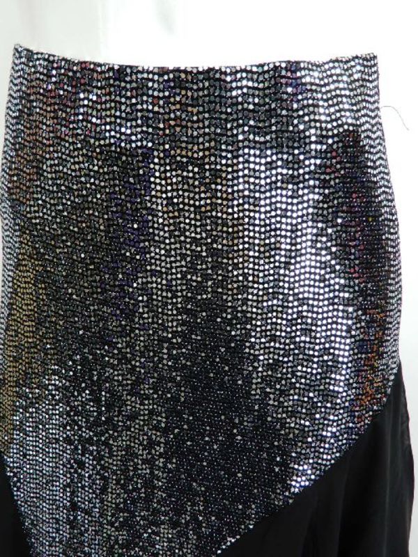 《高品質》【sk534】社交ダンスロングスカート　貼りスパン　V切替裾シフォン　シルバー
