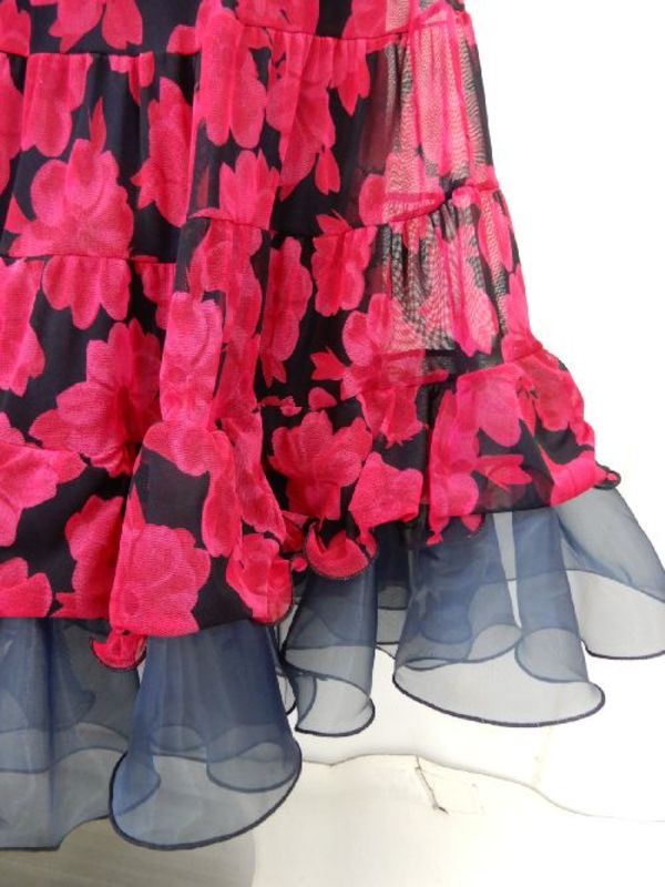 【su475】社交ダンス上下スーツ　袖バルーン&ボリュームスカート　花柄　ピンク