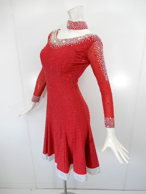 社交ダンスドレス ラテン衣装 赤いドレス M